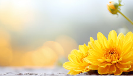 Yellow chrysanthemum on isolated magical bokeh background with copy space for text placementの素材