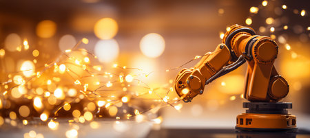 Robotic arm performing precise task with bokeh background illustrating precision and accuracyの素材