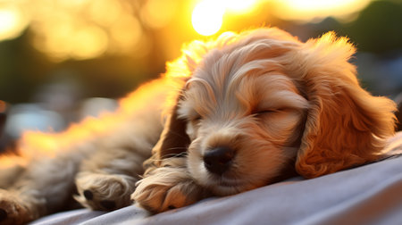 charming canine rests peacefully on sofa, creating a perfect spot for text placementの素材