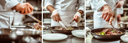 restaurant food collage  divided with white vertical lines, bright and stylish segmentsの素材