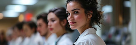 Compassionate medical professionals providing expert care to patients in a hospital settingの素材