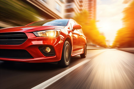 Blurred bokeh with captivating headlights, sleek car silhouettes, and automotive brandingの素材