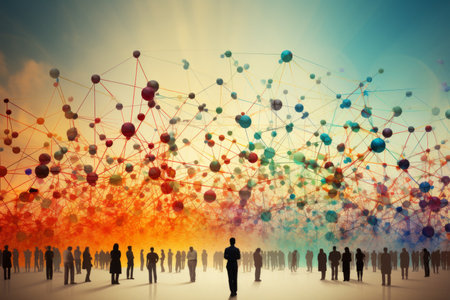 Dynamic infographics illustrating teamwork, network, and community without human presenceの素材