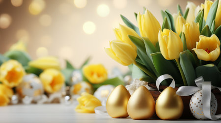 Minimalistic colorful spring blurred background with yellow tones for product placementの素材