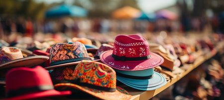 Blurred beachfront marketplace with vibrant stalls, perfect for logo or promotional textの素材