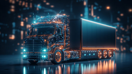 Logistic network growth  cargo ship and trucks for shipping and freight transportationの素材