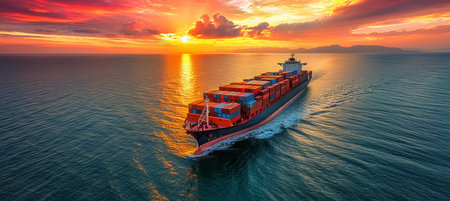 Transportation and logistic network distribution growth  cargo ship and trucks for shippingの素材