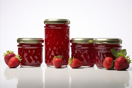 Delicious strawberry jam isolated on white background with copy space for text placementの素材