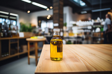 Blurred bokeh background with unlabeled product on retail shelf, creating a captivating effectの素材