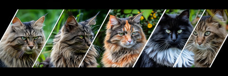 Collage of cats divided by white vertical lines in bright light white style with multiple segmentsの素材