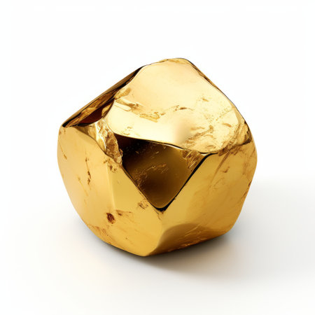 Exquisite and valuable gold nugget with intricate texture, isolated on a pristine white backgroundの素材