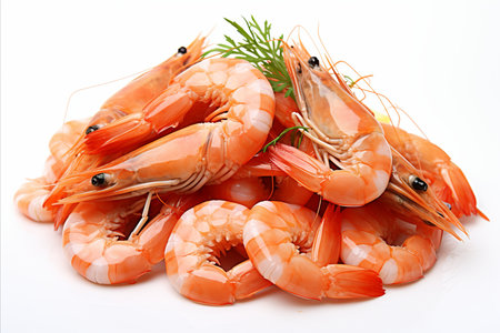 Delicious red boiled shrimps, succulent seafood delicacy isolated on white backgroundの素材