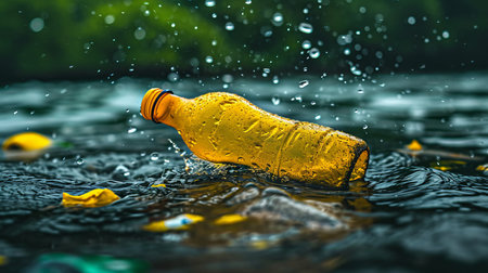 Environmental crisis  underwater scene of plastic waste pollution submerged in the ocean.の素材