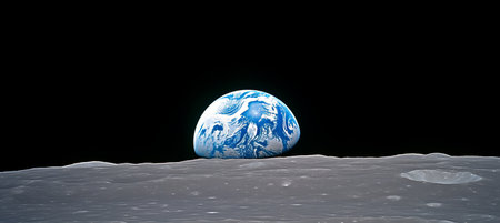 Blue earth from moon s surface   a spectacular view of the earth in blue from the moonの素材