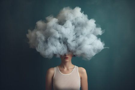 Misty clouds of loneliness  a young woman battling depression, addiction, and mental health issuesの素材