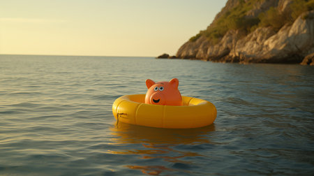 Piggy bank partially submerged in water  illustrating debt, bankruptcy, and financial lossの素材