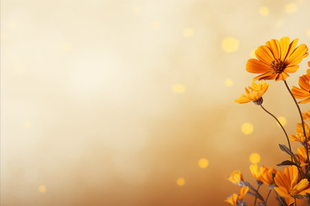 vibrant yellow orange marigold flower on isolated magical bokeh background with copy spaceの素材