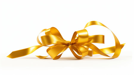 Curly gold ribbon for christmas and birthday present banner   isolated on white backgroundの素材