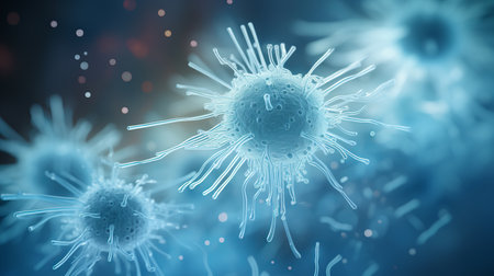 Vibrant 3d microscopic bacteria close up, with probiotics and oral bacteria for science and medicineの素材