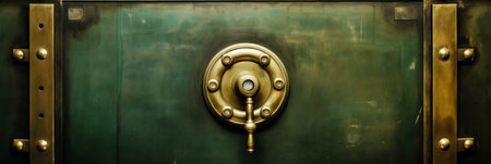 Vintage bank vault door with closed metal safe box for background, wallpaper, or security concepts.の素材