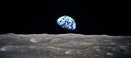 Glorious spectacle of the magnificent blue earth observed from the awe inspiring lunar surfaceの素材