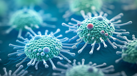 Close up macro shot of bacteria and virus cells in a scientific laboratory petri dishの素材