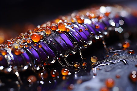 Macro view of monarch caterpillar s velvety skin, showcasing intricate details and microscopic hairsの素材