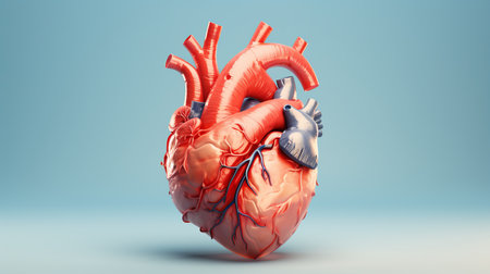 Realistic human heart model isolated on gradient beige background for medical educationの素材