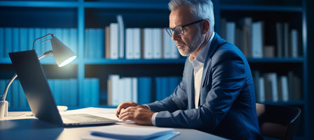 Professional accountant working in office with blurred background and space for text placementの素材