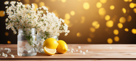 Minimalistic and colorful blurred spring background in yellow tones for product placementの素材