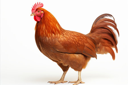 Close up of a plump chicken on white background, ideal for poultry designs and farm projects.の素材
