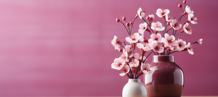 Minimalistic blurred pink spring background with vibrant colors for product placementの素材