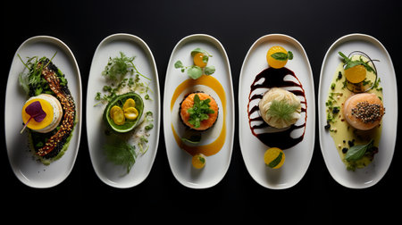 Gourmet journey through michelin star chefs  refined cuisine  elegant gourmet presentationの素材