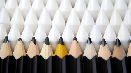 Set of black colored pencils with white outer layer on a clean white backgroundの素材
