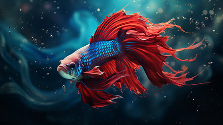 Vibrant betta fish portrait on bokeh background, underwater macro photography, animal portraitsの素材