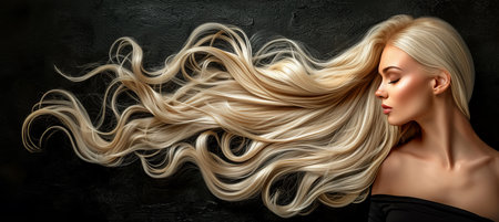 Blonde hair beauty  portrait of a woman for hair care product, web banner background with copy spaceの素材