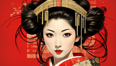 Exquisite traditional japanese woodblock print with delicate lines and vibrant inksの素材