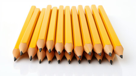 Vibrant yellow pencils with a sleek white outer coating against a clean white backgroundの素材