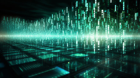 Futuristic digital grid background with data matrix and network connections conceptの素材