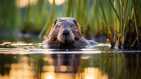 Close up portrait of a beaver in natural habitat, wildlife photographyの素材