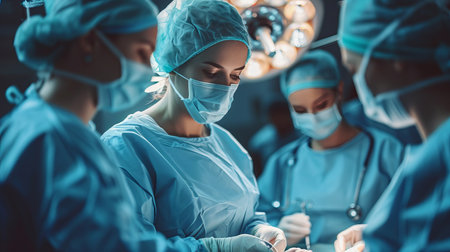 Professional surgeon performing surgery in modern operating room with medical equipmentの素材