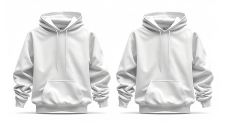White tee hoodies set, front and back view, isolated on white background for design mockupの素材