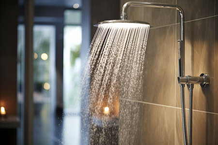 Bathroom deluge  mesmerizing water spills from close up flow, showcasing indoor beautyの素材