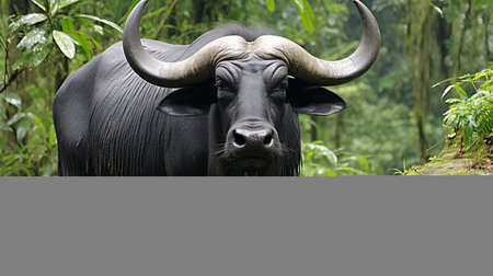 Majestic bull portrait in the wilderness, capturing stunning untamed wildlife beautyの素材