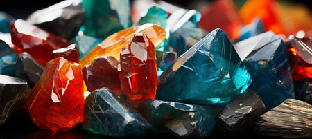 Macro close up of rare gemstone with intricate inclusions and facets under magnificationの素材