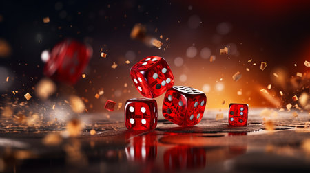 Exciting action shot of dice being thrown on a vibrant craps table in a casinoの素材