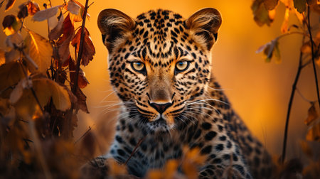 Close up portrait of amur leopard in natural habitat, wildlife photographyの素材