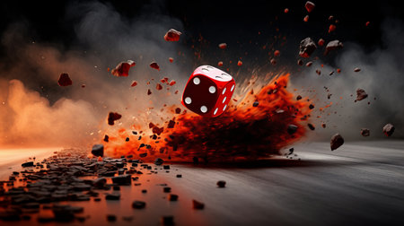 Exciting moment as dice are thrown on a casino craps table in a high stakes gameの素材