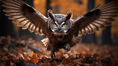 Captivating shot of a magnificent owl soaring through the sky   remarkable wildlife photographyの素材