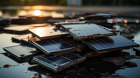 Challenges of recycling mass produced solar panels, end of life renewable energy hardware.の素材